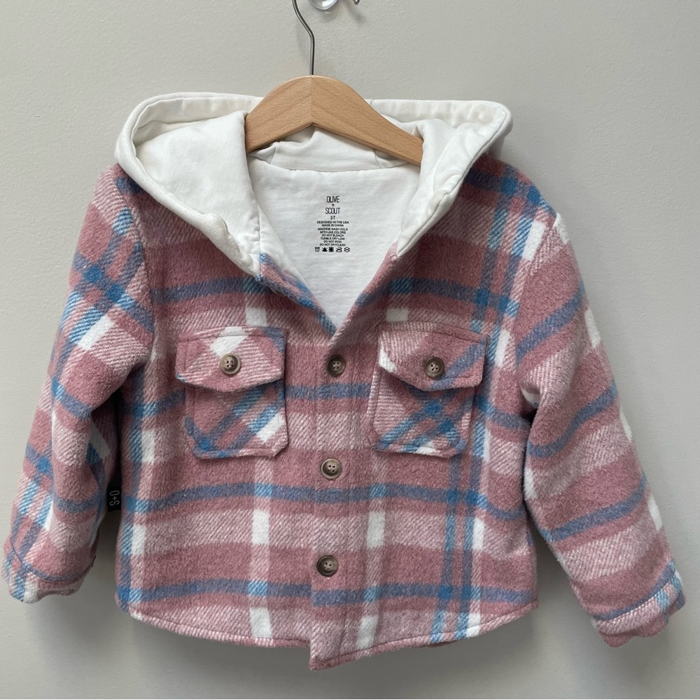 Olive + Scout Everest Jacket, cotton lined fleece plaid jacket with hood